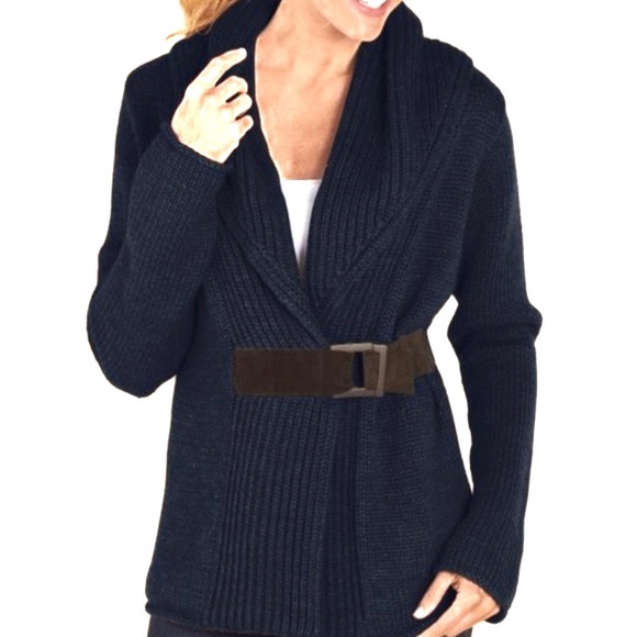 navy belted cardigan